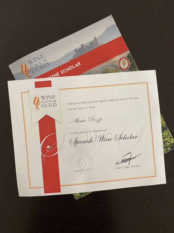 Spanish Wine Scholar 
L'arrivo del certificato della Wine Scholar Guild